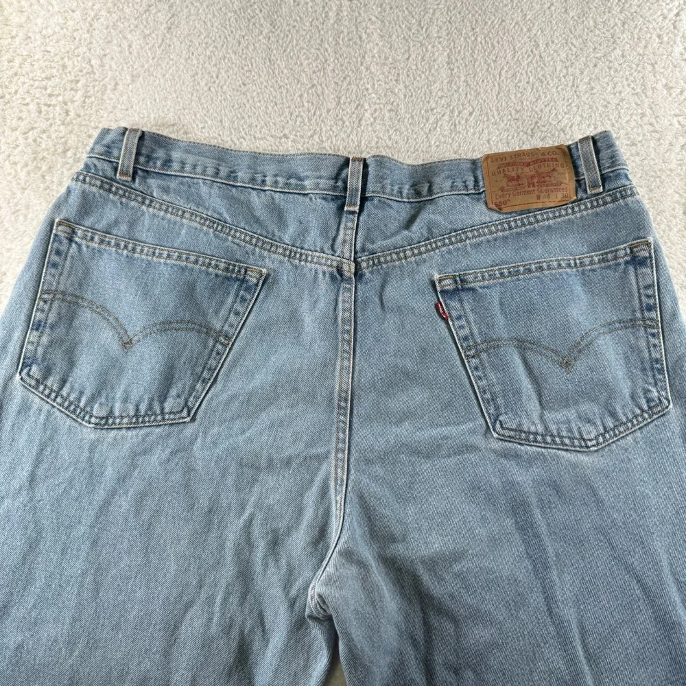 Levis 550 Relaxed Fit Straight Mens Tag 44x30 Western Light Wash Blue‎ Denim